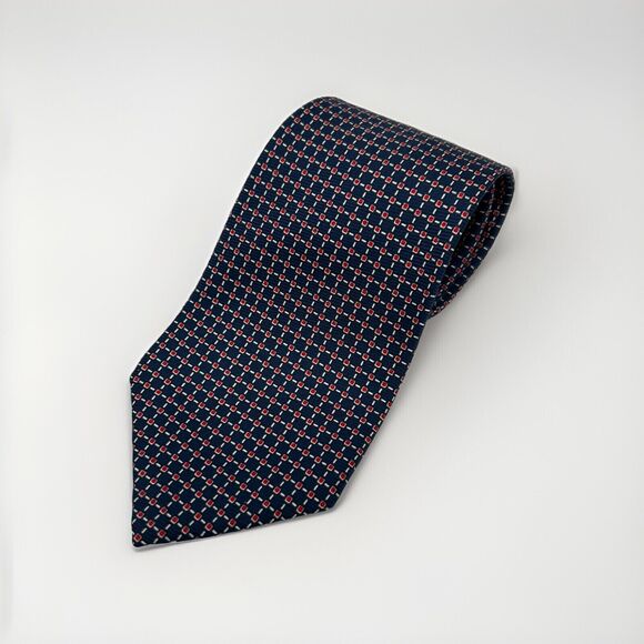 Lauren Ralph Lauren Navy Blue Red‎ Geometric Square 100% Silk Mens Neck Tie 57" - Picture 2 of 6